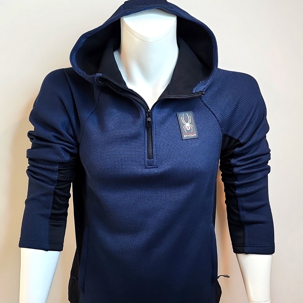 SPYDER SWEATER WITH HOODIE, 2 ZIPPER POCKETS IN THE FRONT, SIZE MEDIUM (M)